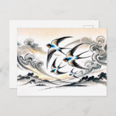 インクパで空を飛び中国の越えるツバメ ポストカード (正面/裏面)