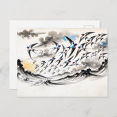 インクパで空を飛び中国の越えるツバメ ポストカード (正面/裏面)