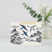 インクパで空を飛び中国の越えるツバメ ポストカード (スタンド正面)