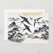 インクパで空を飛び中国の越えるツバメ ポストカード (正面/裏面)