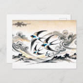 インクパで空を飛び中国の越えるツバメ ポストカード (正面/裏面)