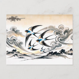 インクパで空を飛び中国の越えるツバメ ポストカード