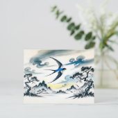 インクパイで空を飛び中国の切るツバメ ポストカード (スタンド正面)