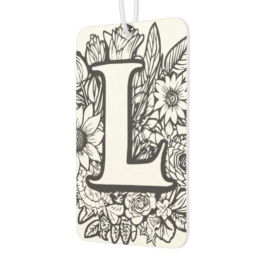 インクパーソナライズされたフラワーモノグラム白黒 カーエアーフレッシュナー (左)