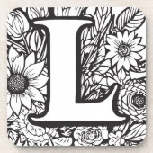 インクパーソナライズされたフラワーモノグラム白黒 コースター (正面)