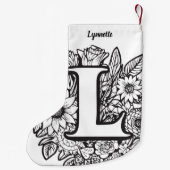 インクパーソナライズされたフラワーモノグラム白黒 スモールクリスマスストッキング (裏面)