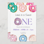 インクパープルブルードーナツ1st誕生日パーティー 招待状 (正面/裏面)