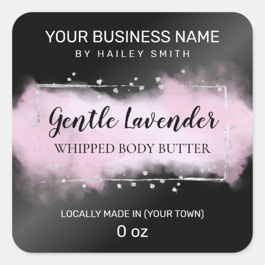 インクパープルモダンおよびブラックホイップ体バター スクエアシール (正面)