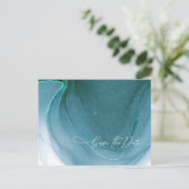 インクフロー結婚式の保存日付ティール(緑がかった色)ID762 案内ポストカード (スタンド正面)