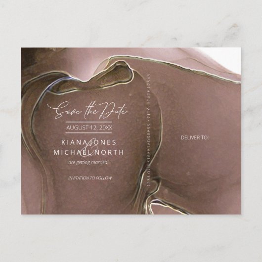 インクフロー結婚式を保存する日付Taupe ID762 案内ポストカード (裏面)