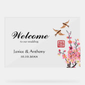インクフ中国のィッ絵を描クの花の鳥の結婚歓迎 アクリルサイン (正面)
