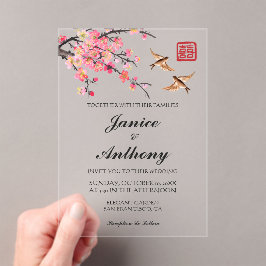 インクフ中国のィッ絵を描クの花の鳥の結婚歓迎 アクリル招待状