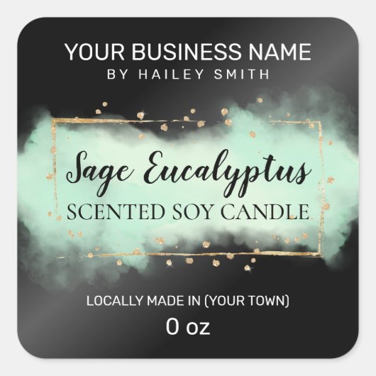 インクブモダンラックグリーン香り醤油キャンドル スクエアシール (正面)