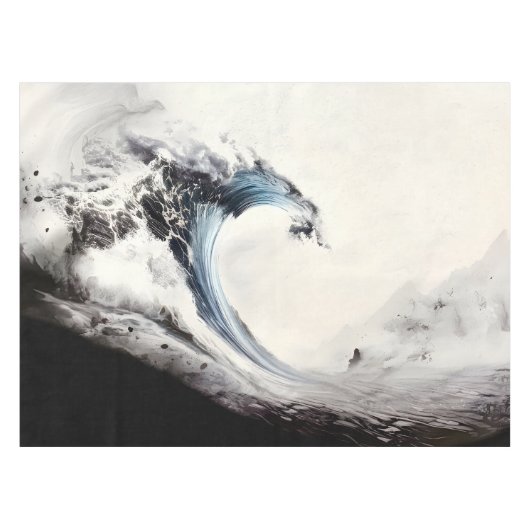 インクブルーの海の波 テーブルクロス (正面(横))
