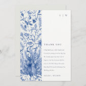 インクブルークラッシー華美ウォーター色のクジャク結婚ズ サンキューカード (正面/裏面)