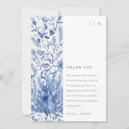 インクブルークラッシー華美ウォーター色のクジャク結婚ズ サンキューカード