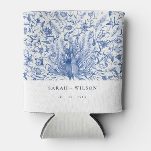 インクブルークラッシー華美ウォーター色のクジャク結婚ズ 缶クーラー (正面)