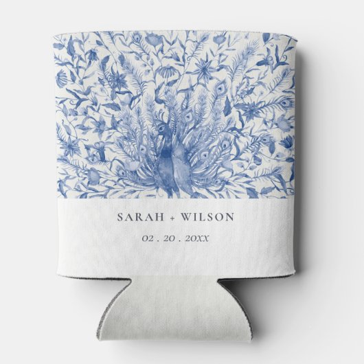 インクブルークラッシー華美ウォーター色のクジャク結婚ズ 缶クーラー (裏面)