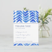 インクブルーシェブロン柄企業のビジネスロゴ サンキューカード (スタンド正面)