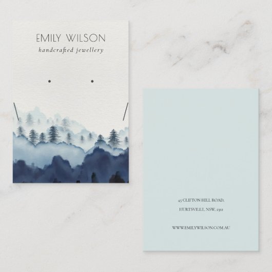 インクブルーネイビーパインウッズイヤリングネックレスディスプレイ 名刺 (正面/裏面)