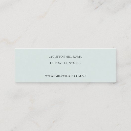 インクブルーネイビーパインウッズマウンテンイヤリングディスプレイ スキニー名刺 (裏面)