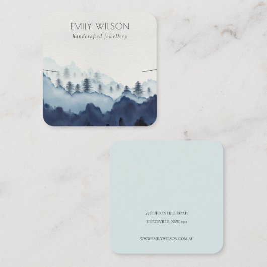 インクブルーネイビーパインウッズマウンテンイヤリングディスプレイ スクエア名刺 (正面/裏面)