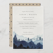 インクブルーネイビーパインウッズマウンテンウェディング招待 サンキューカード (正面/裏面)