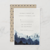 インクブルーネイビーパインウッズマウンテンウェディングRSVP エンクロージャーカード (正面/裏面)
