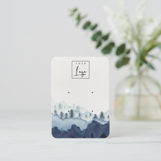 インクブルーネイビーパインウッドマウンテン2イヤリングディスプレイ 名刺 (スタンド正面)