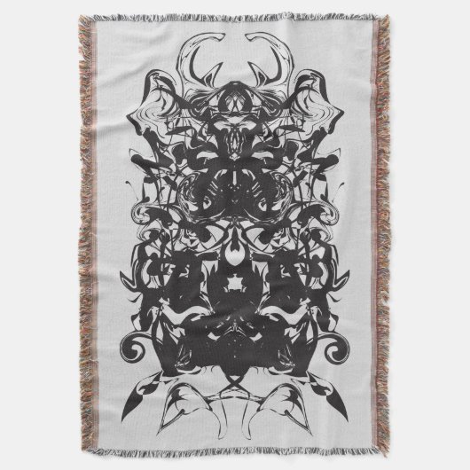 インクブロアートブラックシンメトリ抽象芸術 スローブランケット (正面縦)