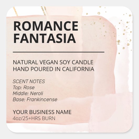 インクブロックデザインピンク大豆ワックスキャンドルラベル スクエアシール (正面)