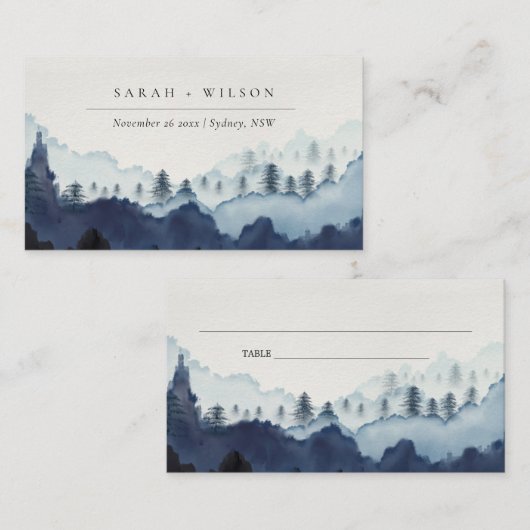 インクブ素朴ルーネイビーパインウッズマウンテン結婚ズ プレイスカード (正面/裏面)