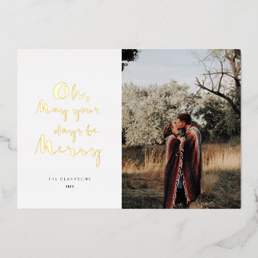 インクペンクリスマスキャロルと写真金ゴールド 箔シーズンカード (正面)