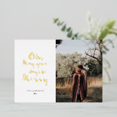 インクペンクリスマスキャロルと写真金ゴールド 箔シーズンカード (立ち正面)