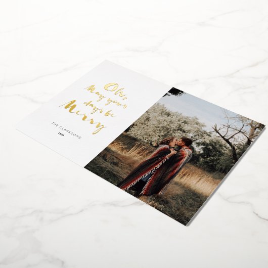 インクペンクリスマスキャロルと写真金ゴールド 箔シーズンカード (回転した状態)