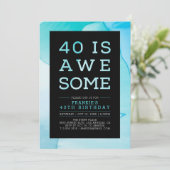 インクマーブルモダンタイポグラフィ40th誕生日パーティー 招待状 (スタンド正面)
