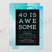 インクマーブルモダンタイポグラフィ40th誕生日パーティー 招待状 (正面/裏面)