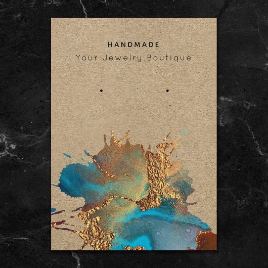 インクモダンスプラッシュブルー金ゴールドイヤリングディスプレイカード