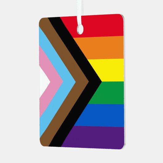 インクルーシブレインボーLGBTQゲイダイバーシティフラグ メタルオーナメント (正面左)