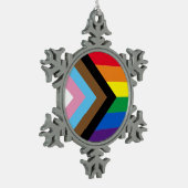 インクルーシブ虹Lgbtqゲイダイバーシティ国旗 スノーフレークピューターオーナメント (左)