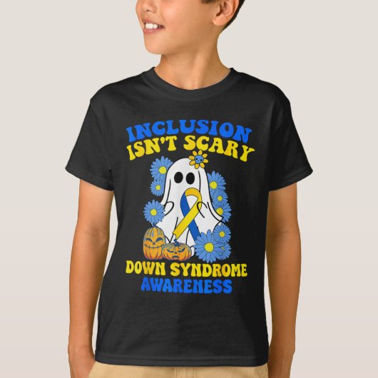 インクルージョンIsnt怖いハロウィーン幽霊ダウン症候群 Tシャツ (正面)