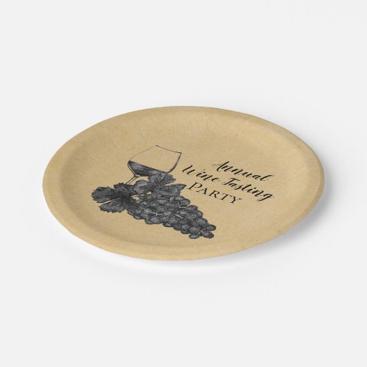 インクワイングラスのブドウの金ゴールドの背景 ペーパープレート (アングル)