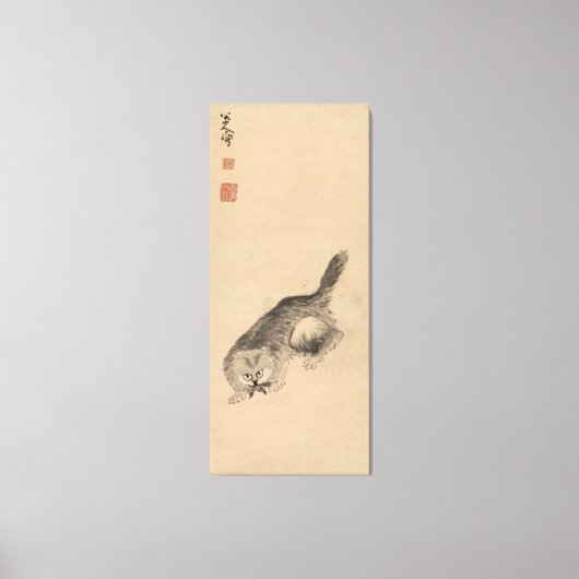 インク中国のと洗絵画い猫と蝶 キャンバスプリント (正面)