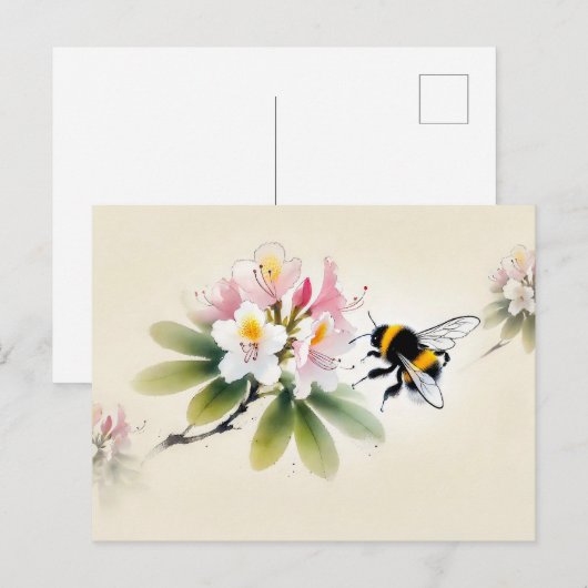 インク中国の(昆虫)マルハナバチオンラドデンドロン ポストカード (正面/裏面)
