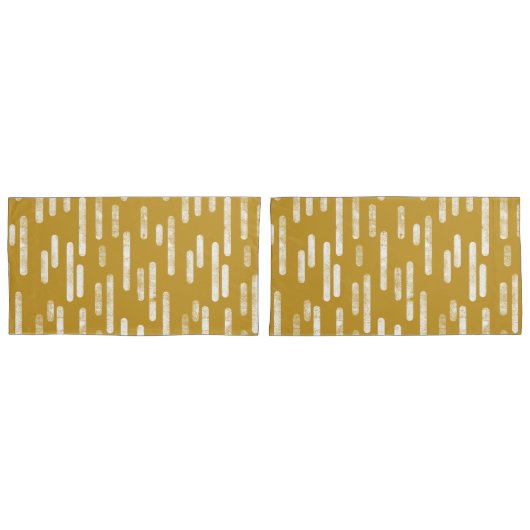 インク丸い線のパターン | 古い金ゴールドと白 枕カバー (正面-セット)