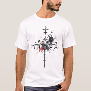 インク付きオカルトクロスシンボル(ばちゃばちゃ)跳ねる Tシャツ