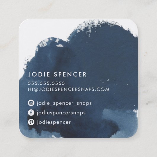 インク付きロゴエレガントイニシャル濃い青色インク スクエア名刺 (裏面)