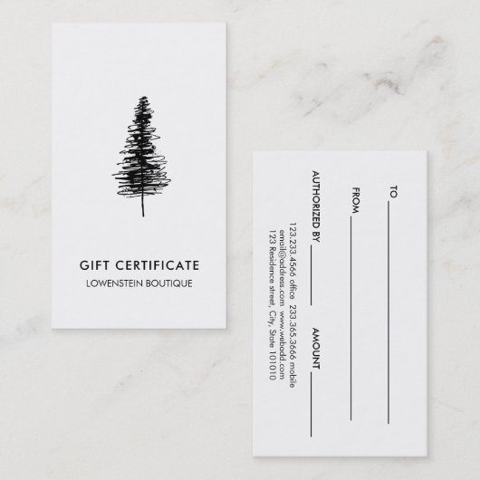 インク付モダンきクリスマスツリー贈与証明書 割引カード (正面/裏面)