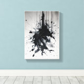 インク噴出劇的な黒の(ばちゃばちゃ)跳ねる キャンバスプリント (インサイチュ (ウッドフロア))