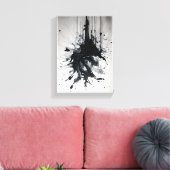 インク噴出劇的な黒の(ばちゃばちゃ)跳ねる キャンバスプリント (インサイチュ (リビング))